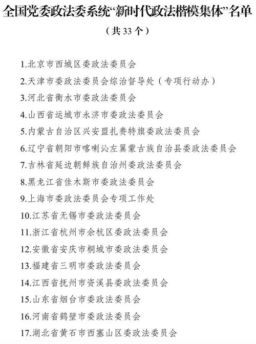 楚雄中央政法委、人社部印发《关于表彰全国党委政法委系统“新时代政法楷模集体”和“新时代政法楷模个人”的决定》